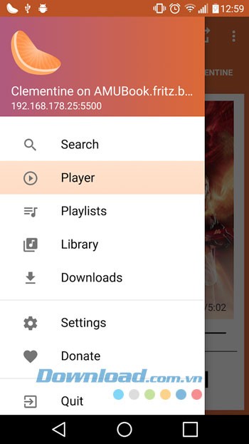 Giao diện sử dụng ứng dụng Clementine Remote