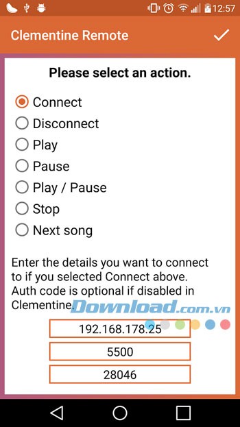 Giao diện sử dụng ứng dụng Clementine Remote