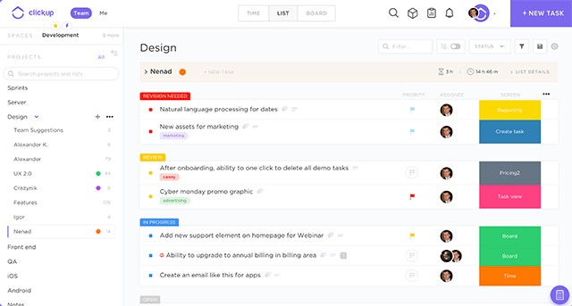 Giao diện phần mềm quản lý công việc ClickUp