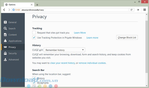Các cài đặt bảo mật, riêng tư