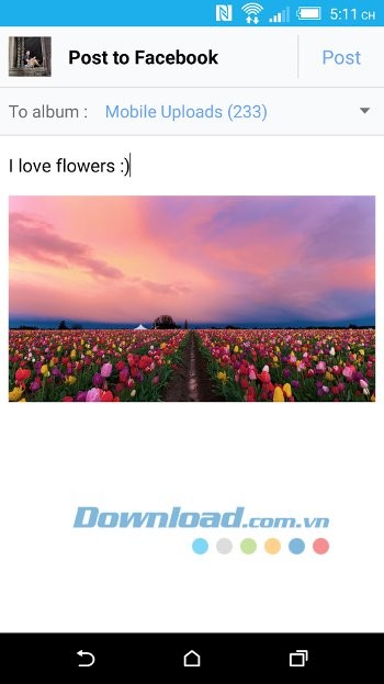 Viết trạng thái, chọn album như khi đăng ảnh lên Facebook thông thường