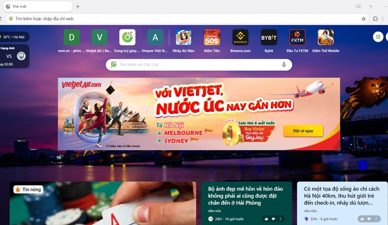 Bộ tiện ích tab mới trên Cốc Cốc