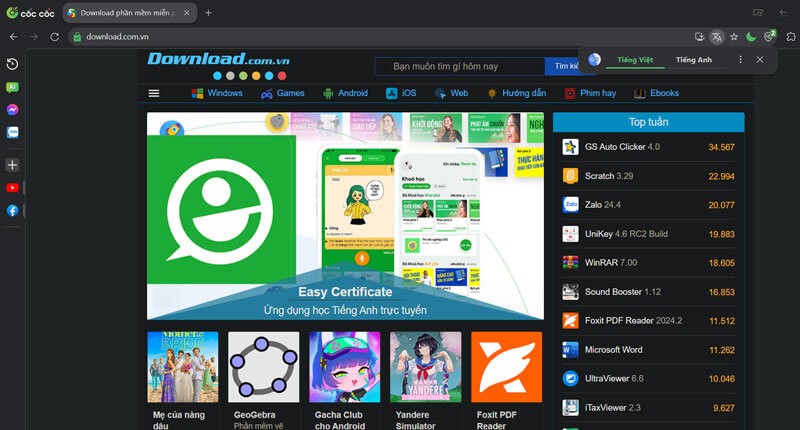 Giao diện Chế độ tối trên Cốc Cốc