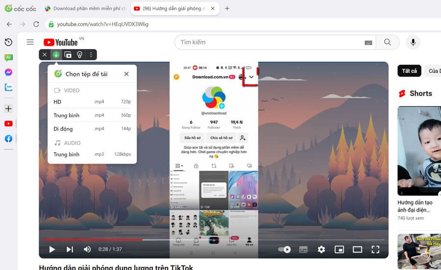 Tải nhanh tệp video, audio, và phụ đề trên Cốc Cốc