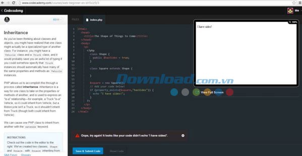 Giao diện Code Academy