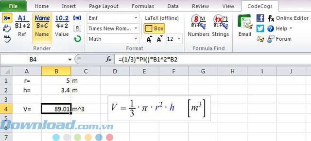 Hiển thị công thức toán trực quan trong Excel với fxRender