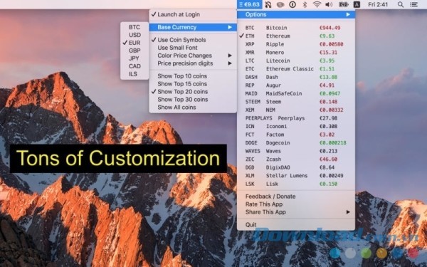 Ứng dụng theo dõi tỷ giá tiền điện tử miễn phí Coin Tick cho Mac