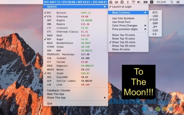 Coin Tick cho Mac cung cấp giá của hầu hết các loại tiền điện tử phổ biến hiện nay