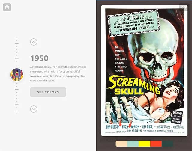 Mỗi bảng màu đại diện cho tác phẩm và có các thông tin ngắn gọn