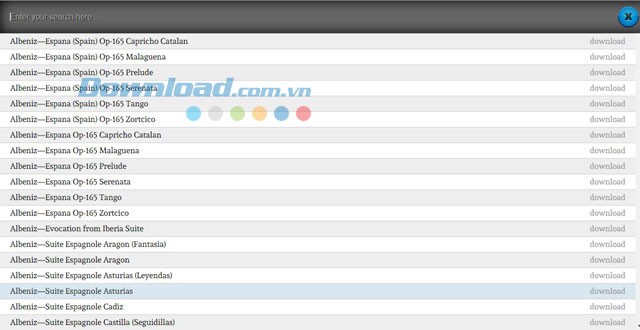 Danh sách bài nhạc trong Color Piano