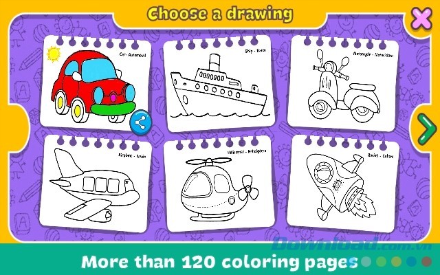 Coloring & Learn cho Android sở hữu hơn 120 trang tranh tô màu đa dạng