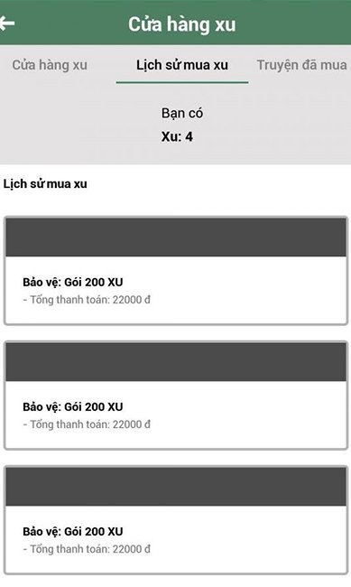 Lịch sử mua xu trên Comi