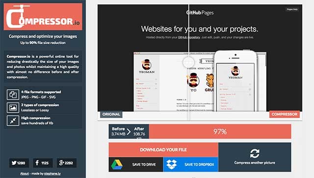 Compressor giúp bạn nén ảnh với mức độ cao mà không làm giảm chất lượng ban đầu