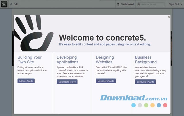 Giao diện chính của hệ thống quản lý nội dung concrete5 cho máy tính