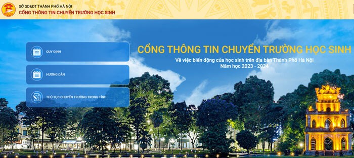 Giao diện trang chủ Cổng Thông Tin Chuyển Trường thành phố Hà Nội