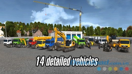 Construction Simulator 2014 cho iOS sở hữu 14 loại phương tiện chuyên dụng xây các tòa bất động sản lớn