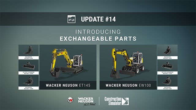 Construction Simulator Update #14 bổ sung xô thay thế cho các loại máy đào