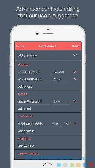 Chỉnh sửa các trường thông tin