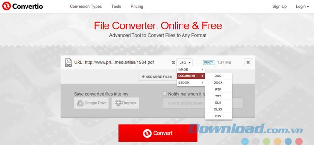 Lựa chọn định dạng file đầu ra