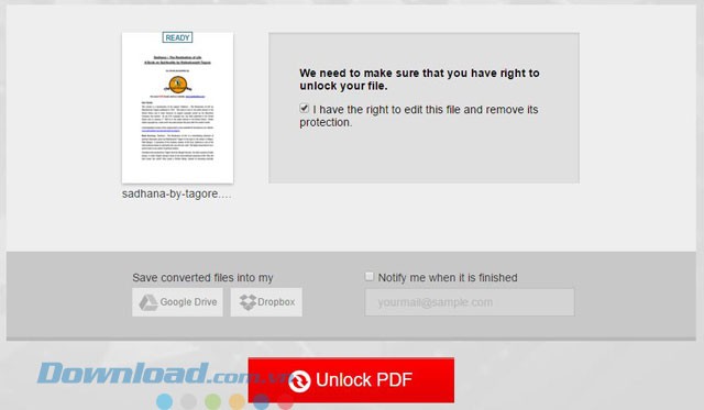 Giao diện Convertio Unlock PDF