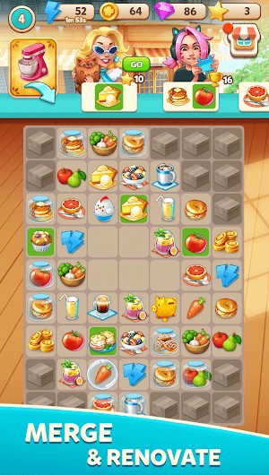 Hợp nhất và cải thiện nhà hàng trong game Cook and Merge
