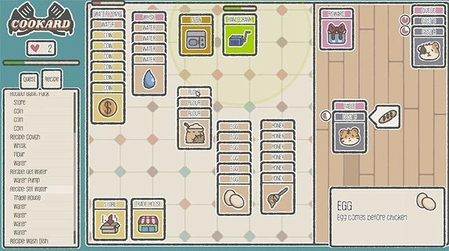 Khám phá bộ sưu tập thẻ bài nguyên liệu, dụng cụ và công thức phong phú trong Cookard