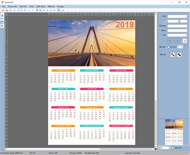 Giao diện phần mềm tạo lịch Cookcoo