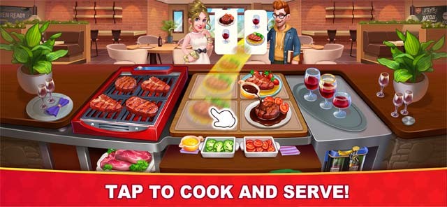 Chạm để nấu ăn và phục vụ trong game Cooking Hot