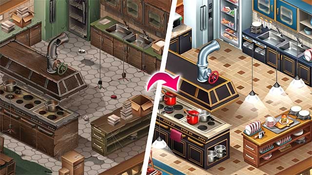Nâng cấp và mở khóa các thiết bị nhà bếp mới trong game Cooking Team for Android