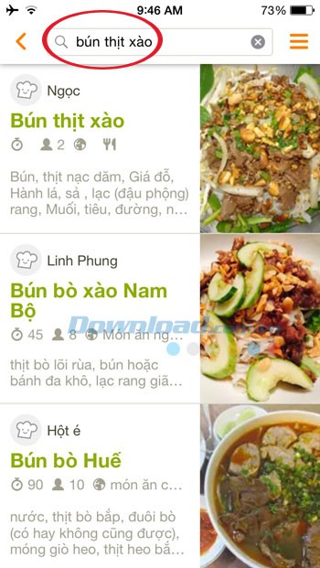 Tìm kiếm món ăn theo từ khóa