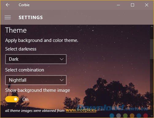 Lựa chọn theme cho ứng dụng