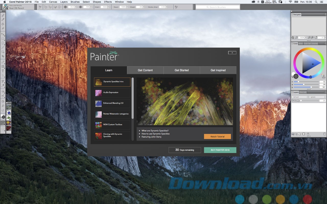 Giao diện phần mềm Corel Painter 2016 cho Mac