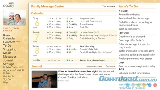 Giao diện chính của ứng dụng quản lý lịch gia đình Cozi Family Organizer cho máy tính và Windows Phone
