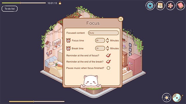 Thiết lập thời gian làm việc, nhạc nền, hiệu ứng... không giới hạn trong Cozy Time app