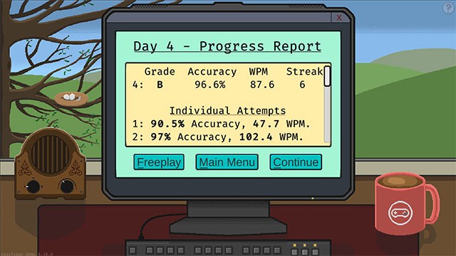 CozyTyper giả lập trải nghiệm luyện đánh máy 10 ngón với bầu không khí thư giãn nhẹ nhàng