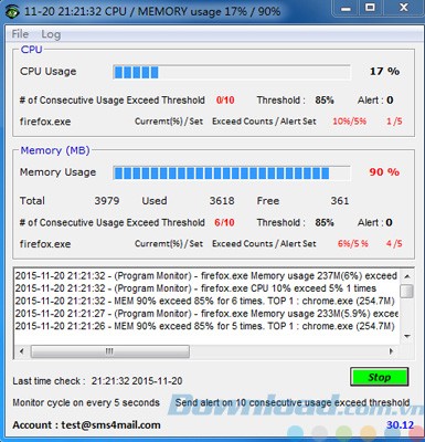 Giao diện của CPU Monitor and Alert