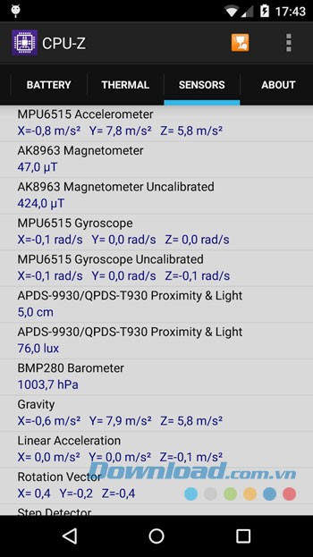 Giao diện ứng dụng CPU-Z trên Android