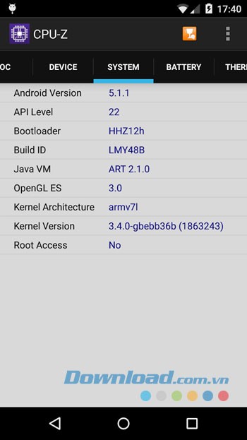 Giao diện ứng dụng CPU-Z trên Android