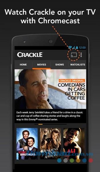 Crackle for Android cho phép kết nối Chromecast để trải nghiệm trên Smart TV