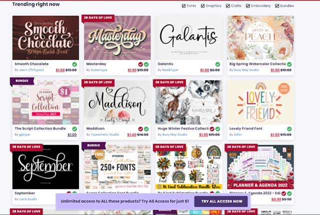 Creative Fabrica cung cấp cho bạn quyền truy cập vào thư viện phông chữ lớn