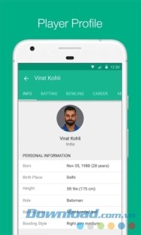 Hồ sơ cầu thủ trên Cricbuzz cho Android