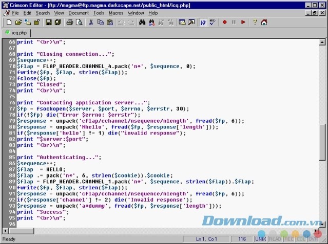 Crimson Editor hỗ trợ hầu hết các ngôn ngữ lập trình hiện đại