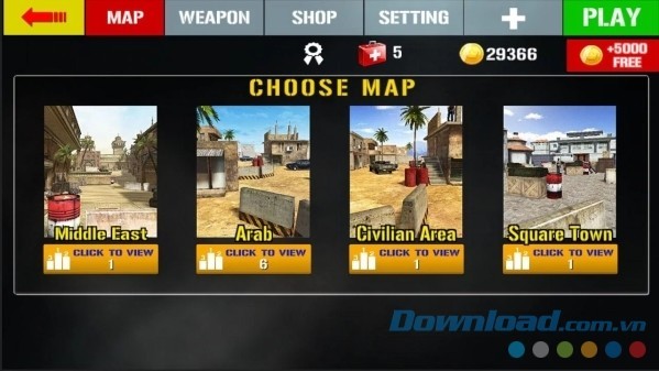 Critical Strike Shoot Fire V2 cho Android có nhiều bản đồ để người chơi lựa chọn