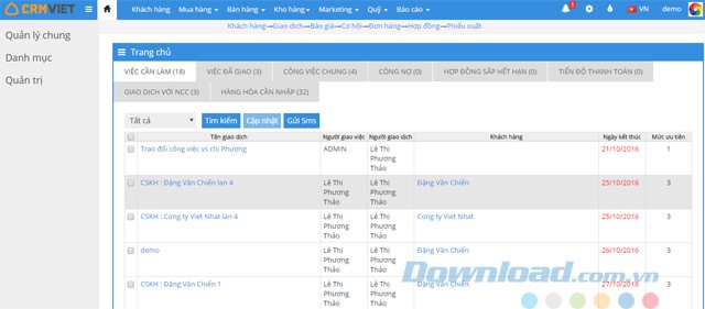 Giao diện chính của CRMViet