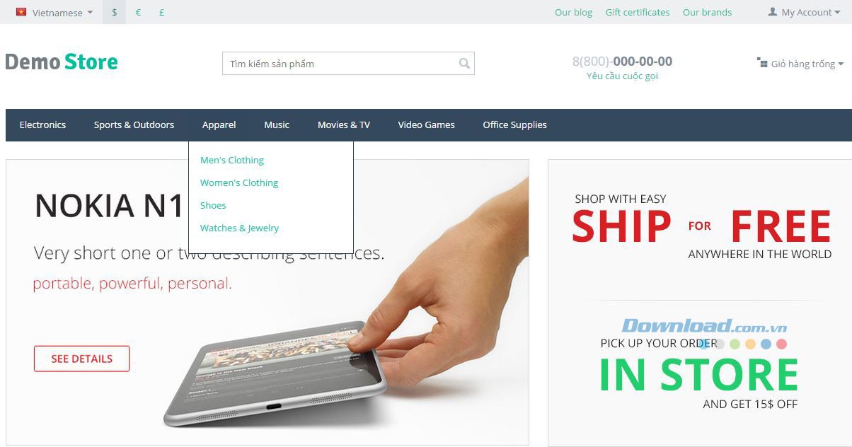 Giao diện trang bán hàng trên CS-Cart