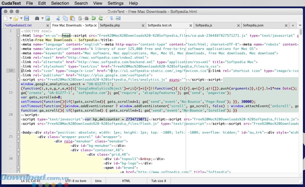 Giao diện CudaText cho Mac