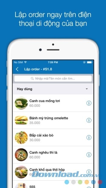 Lập order ngay trên điện thoại của bạn