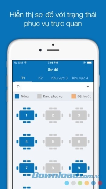 Hiển thị sơ đồ với trạng thái phục vụ trực quan