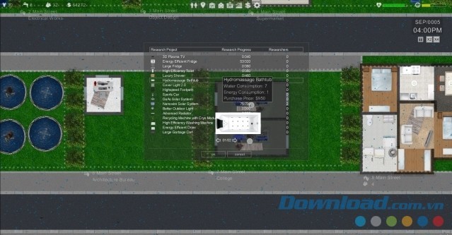 Thực hiện các dự án nghiên cứu trong game xây dựng thành phố Custom Town cho máy tính