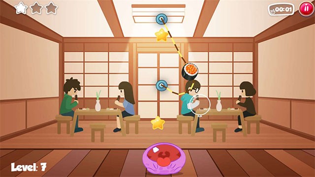 Cắt dây thừng để đưa miếng Sushi vào miệng quái vật Om Nom